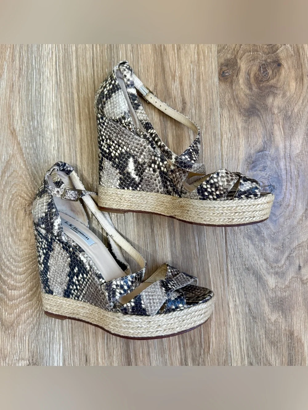 L.K. Bennett Snakeskin Print Espadrille Wedge Sandals EU 37